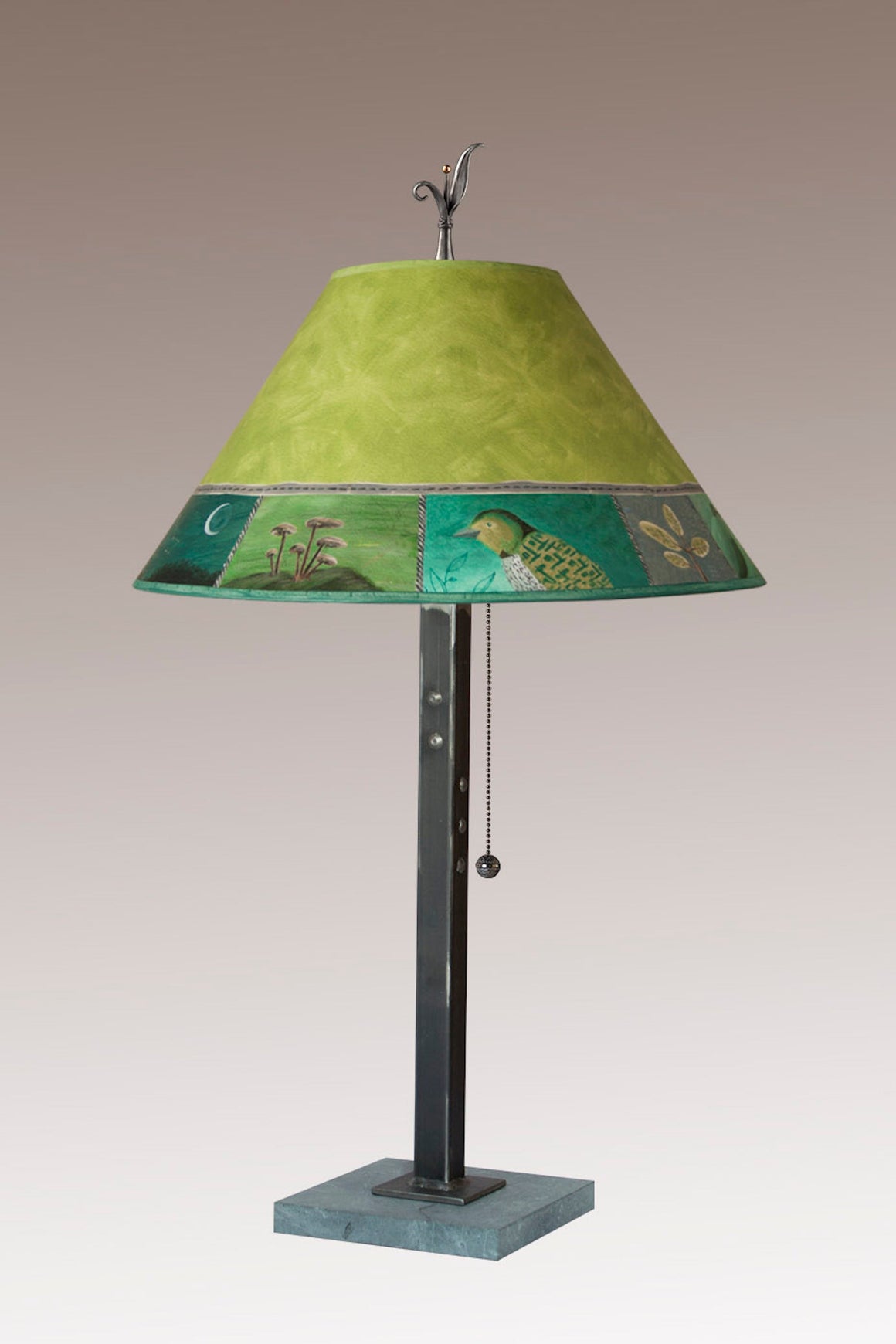 Steel Table Lamp with Medium Conical Shade in Woodland Trails in Leaf