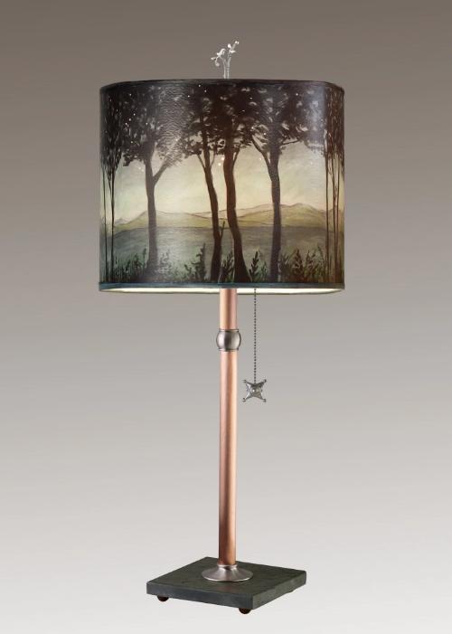 Copper Table Lamp with Large Oval Shade in Twilight