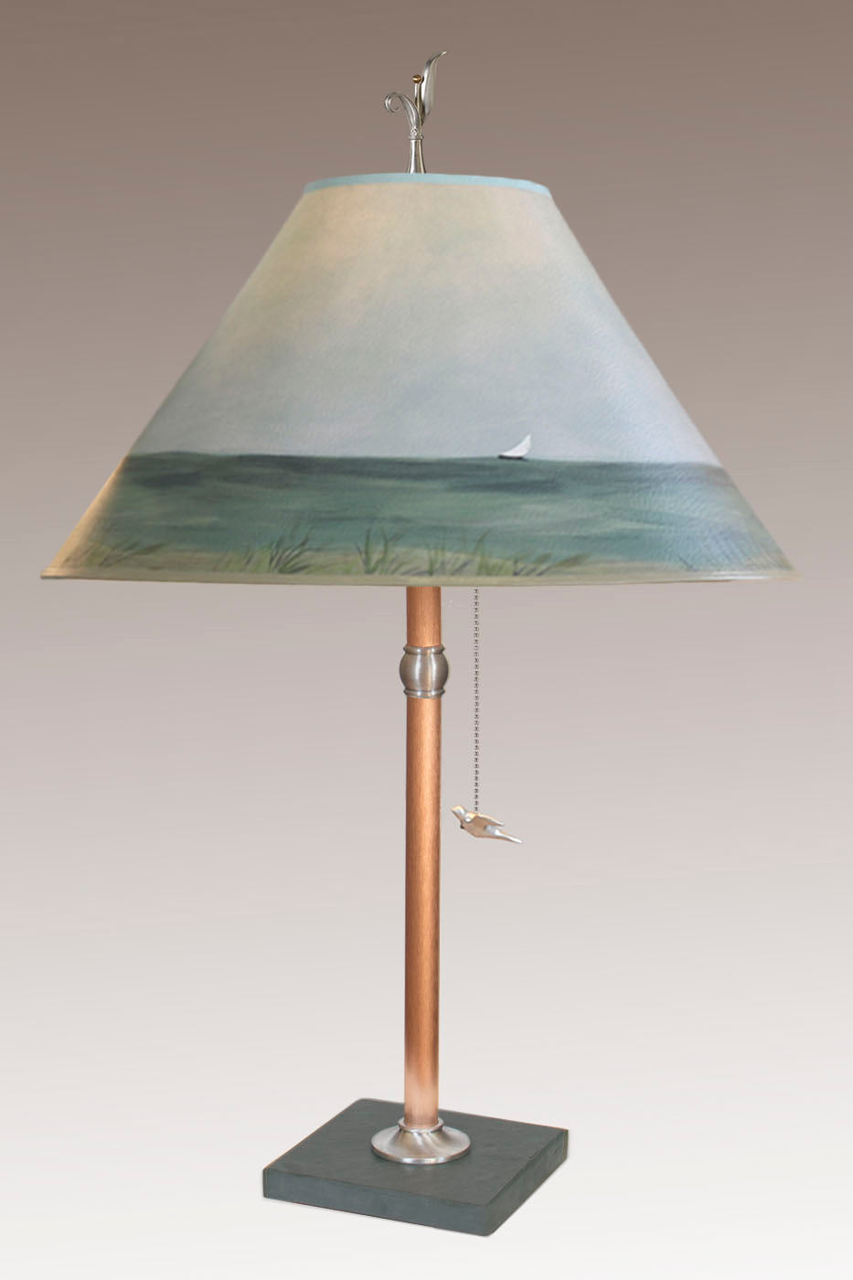 Copper Table Lamp with Large Conical Shade in Shore
