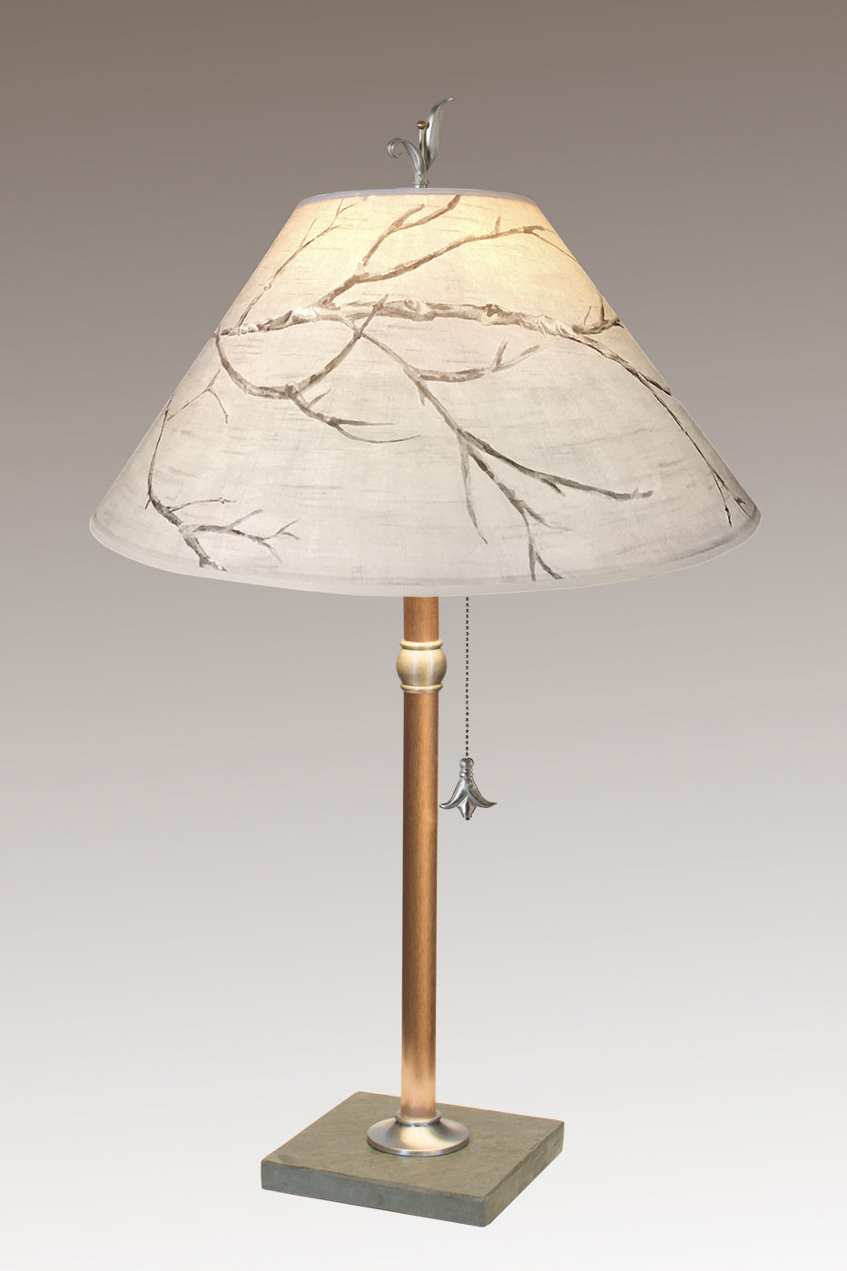Copper Table Lamp with Large Conical Shade in Sweeping Branch