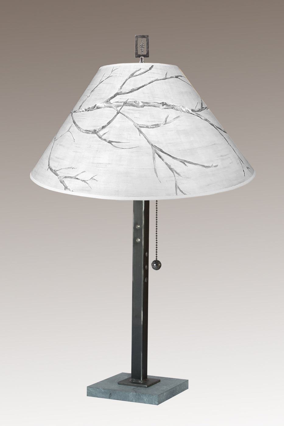 Steel Table Lamp with Large Conical Shade in Sweeping Branch