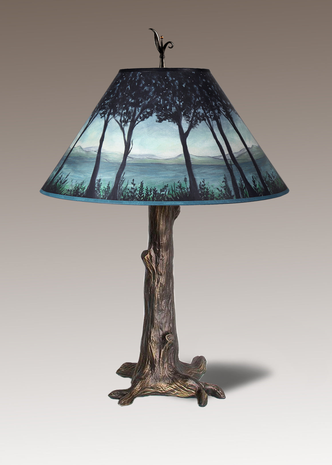 Bronze Tree Table Lamp with Large Conical Shade in Twilight