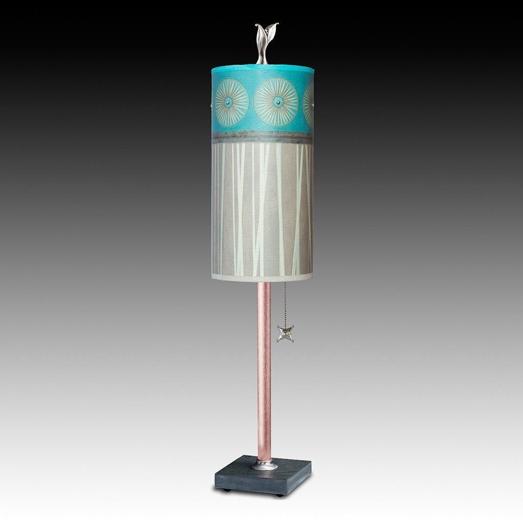 Copper Table Lamp with Small Tube Shade in Pool