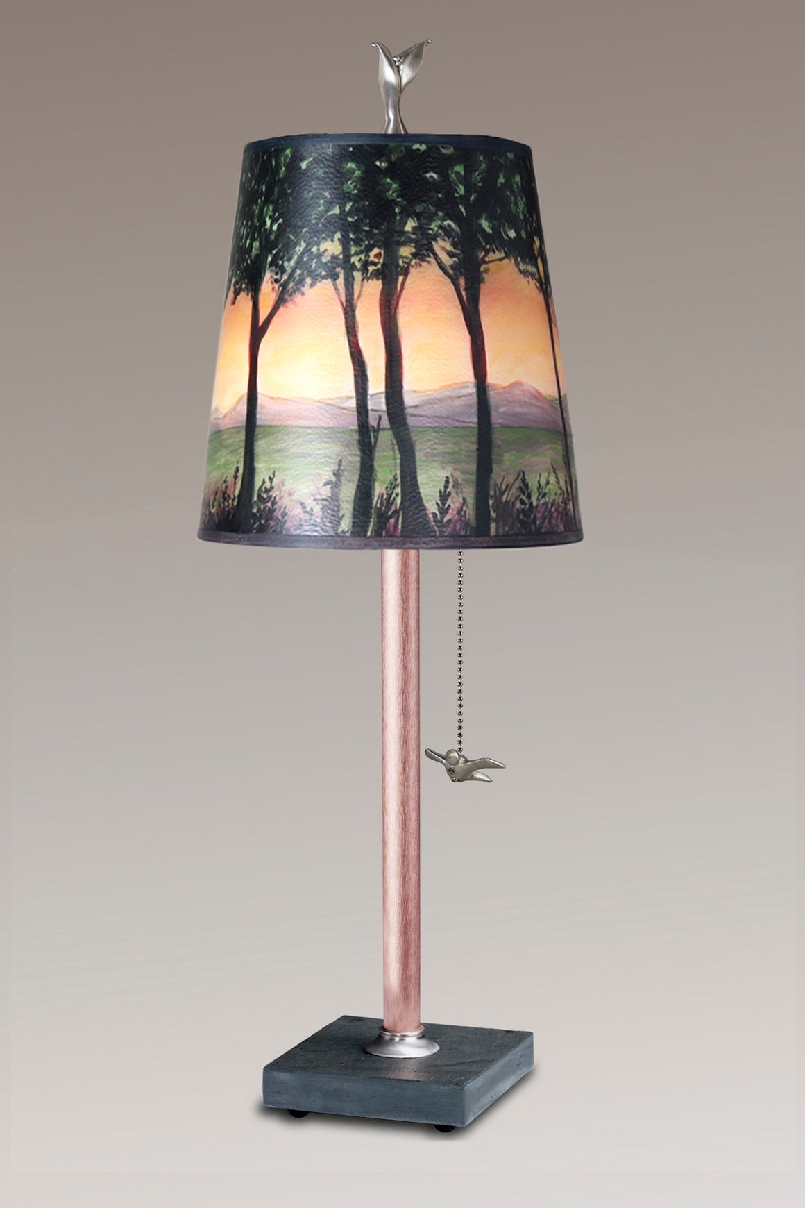 Copper Table Lamp with Small Drum Shade in Dawn