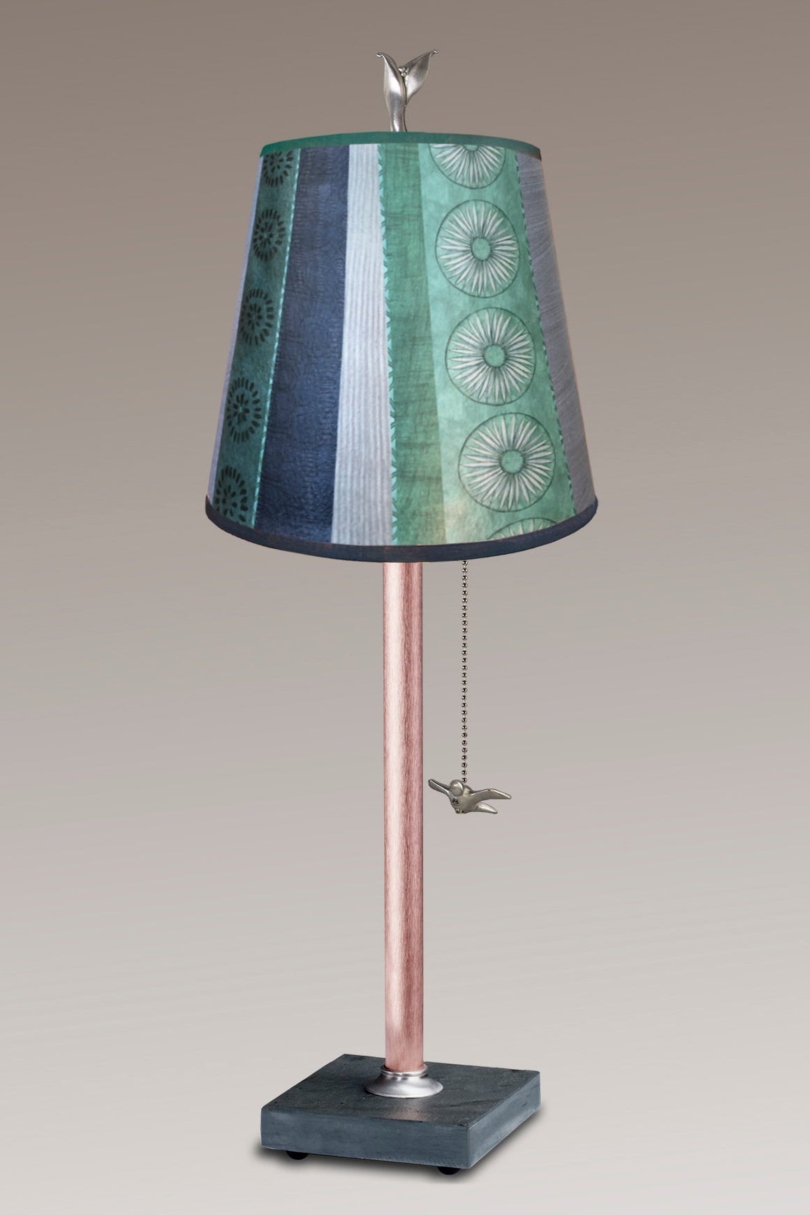 Copper Table Lamp with Small Drum Shade in Serape Waters