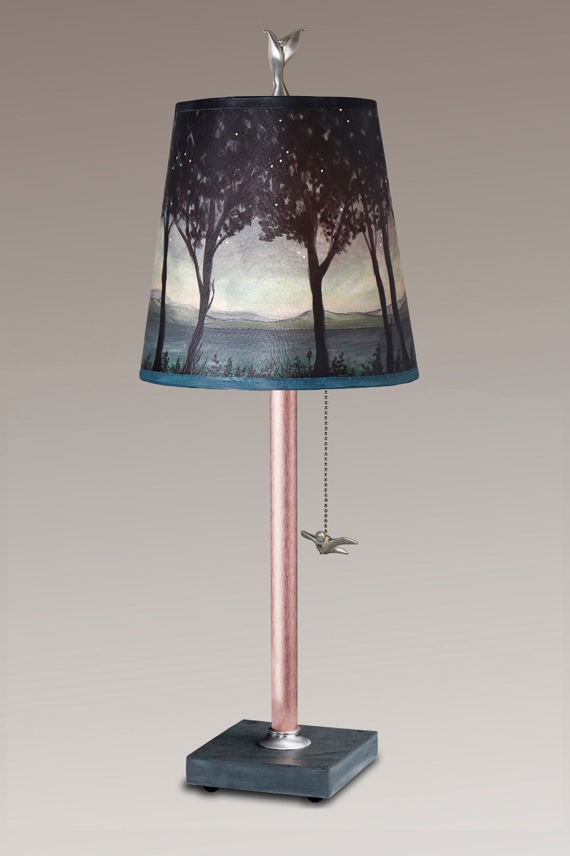 Copper Table Lamp with Small Drum in Twilight
