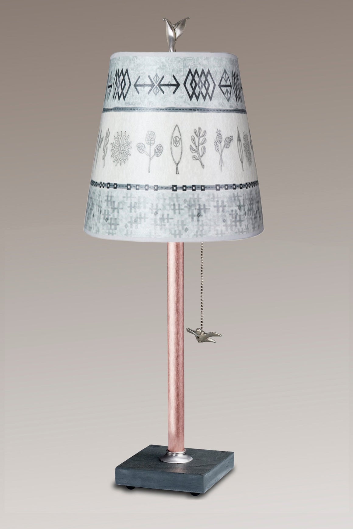 Copper Table Lamp with Small Drum in Woven & Sprig in Mist