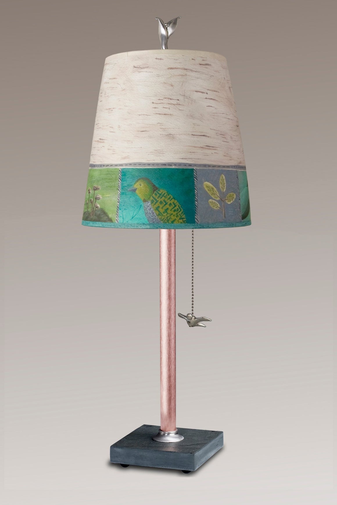 Copper Table Lamp with Small Drum in Woodland Trails in Birch