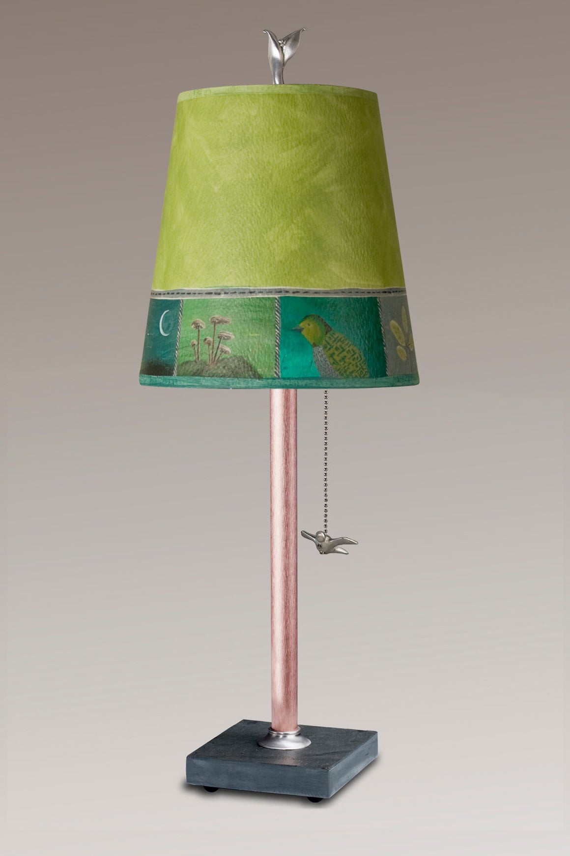 Copper Table Lamp with Small Drum in Woodland Trails in Leaf