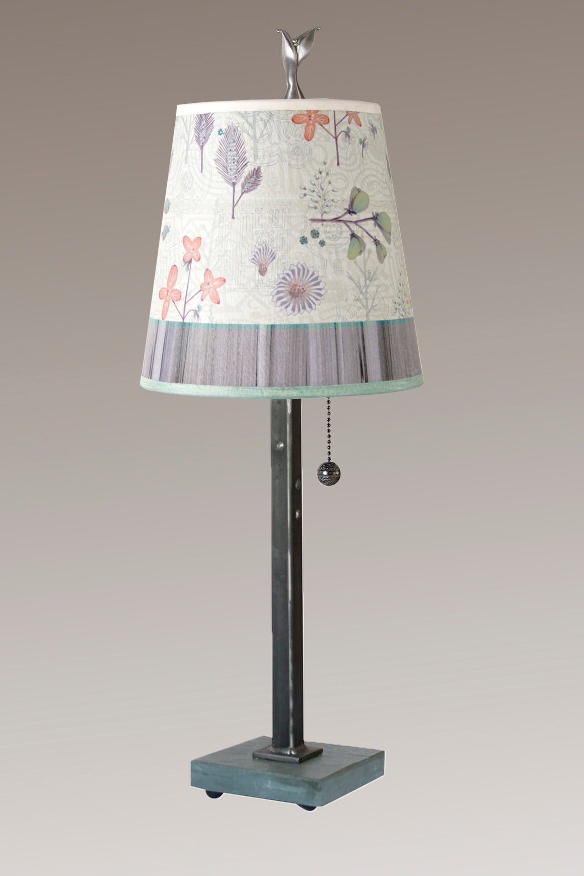 Steel Table Lamp with Small Drum Shade in Flora & Maze