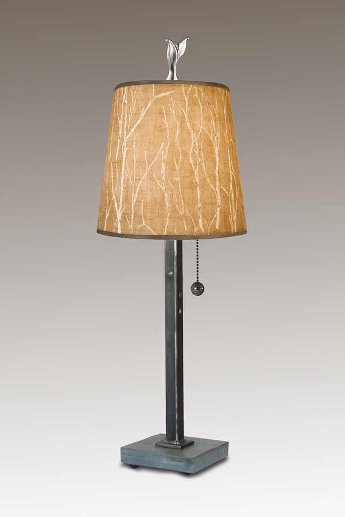 Steel Table Lamp with Small Drum Shade in Twigs