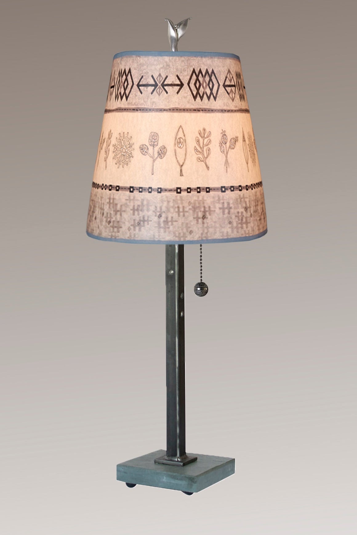 Steel Table Lamp with Small Drum Shade in Woven & Sprig in Mist