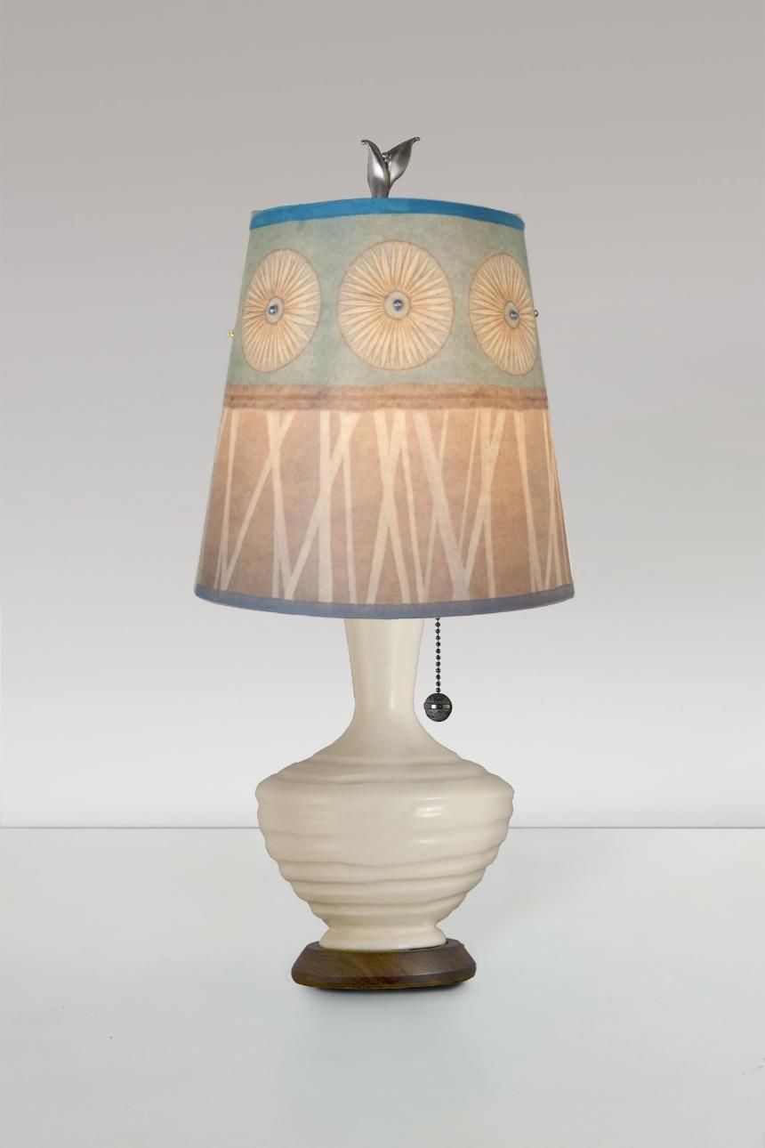 Ceramic Table Lamp in Ivory Gloss with Small Drum Shade in Pool