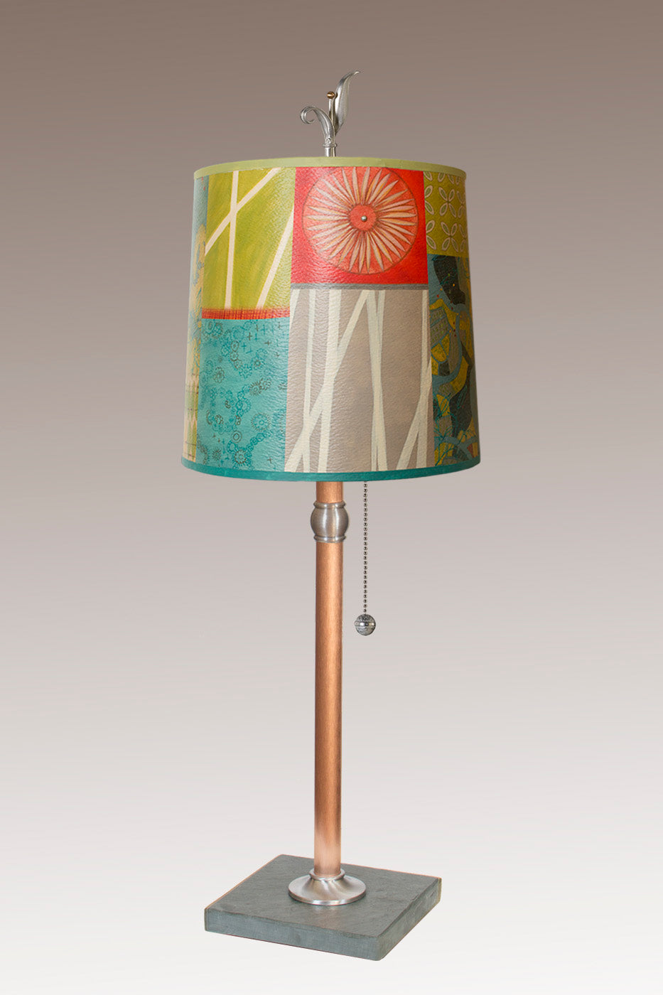 Copper Table Lamp with Medium Drum Shade in Zest
