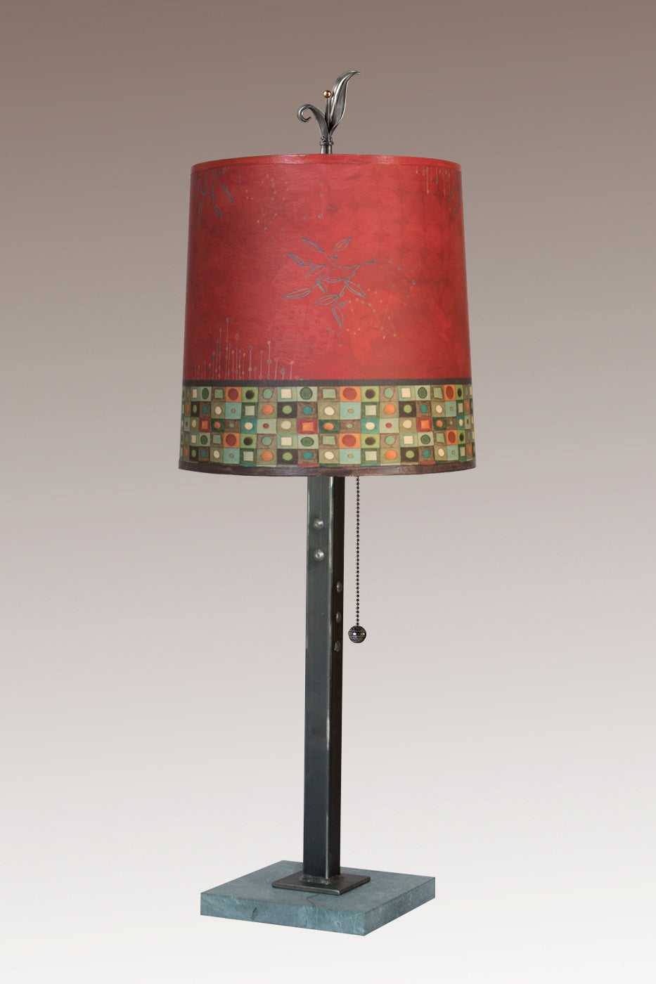 Steel Table Lamp with Medium Drum Shade in Red Mosaic