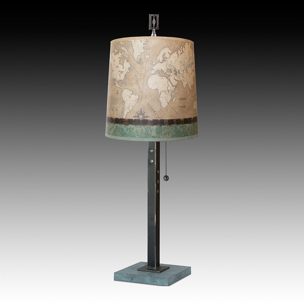 Steel Table Lamp with Medium Drum Shade in Voyages