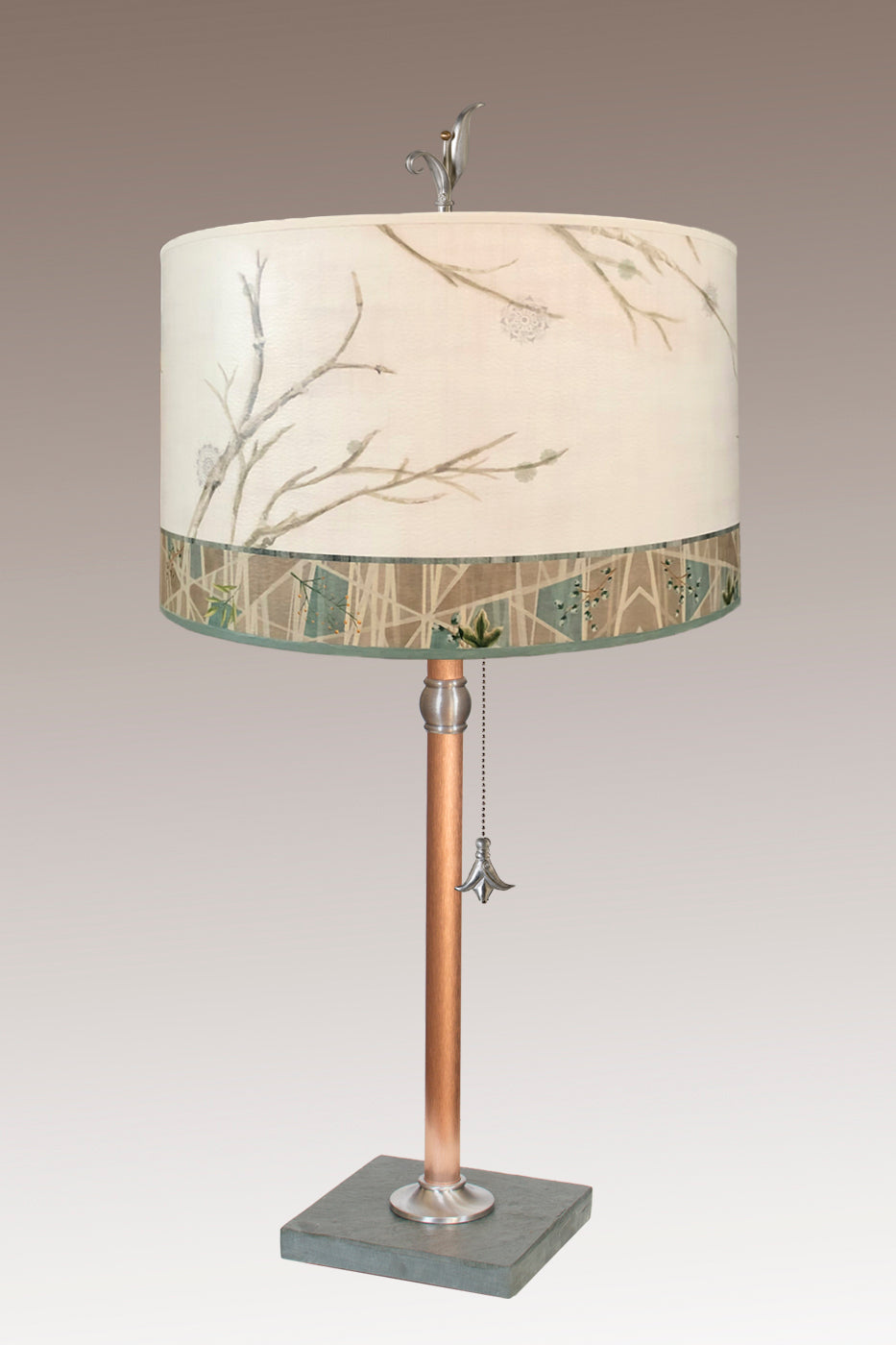 Copper Table Lamp with Large Drum Shade in Prism Branch