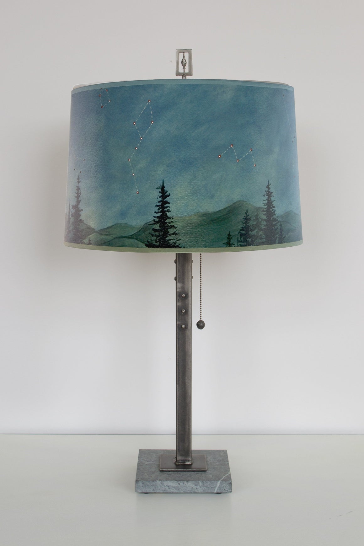 Steel Table Lamp with Large Drum Shade in Midnight Sky
