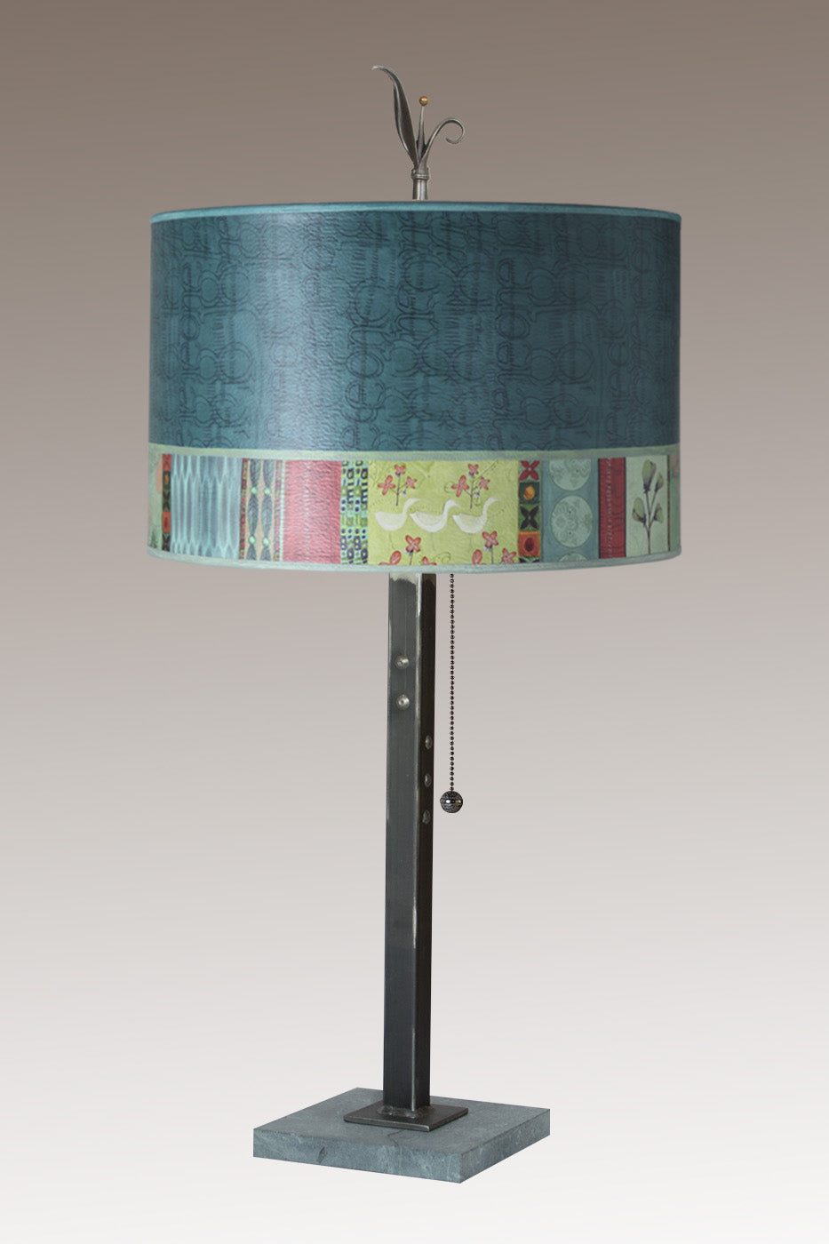 Steel Table Lamp with Large Drum Shade in Melody in Jade