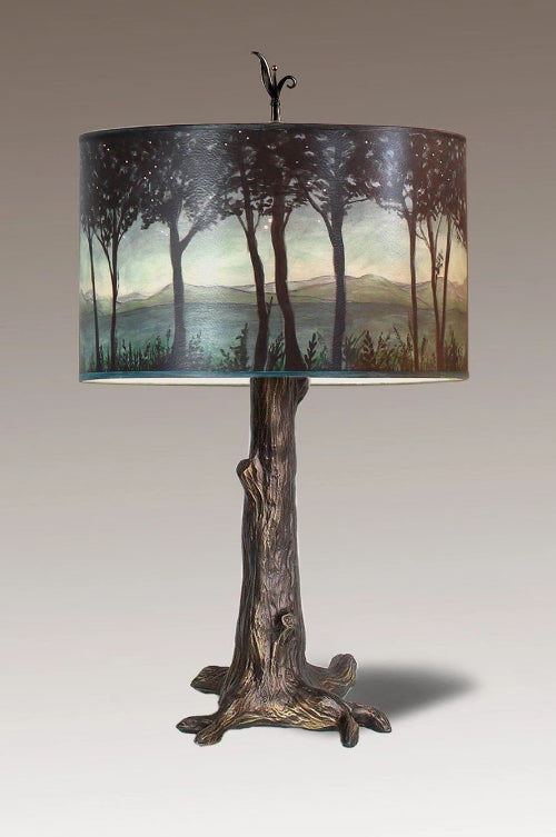 Bronze Tree Table Lamp with Large Drum Shade in Twilight