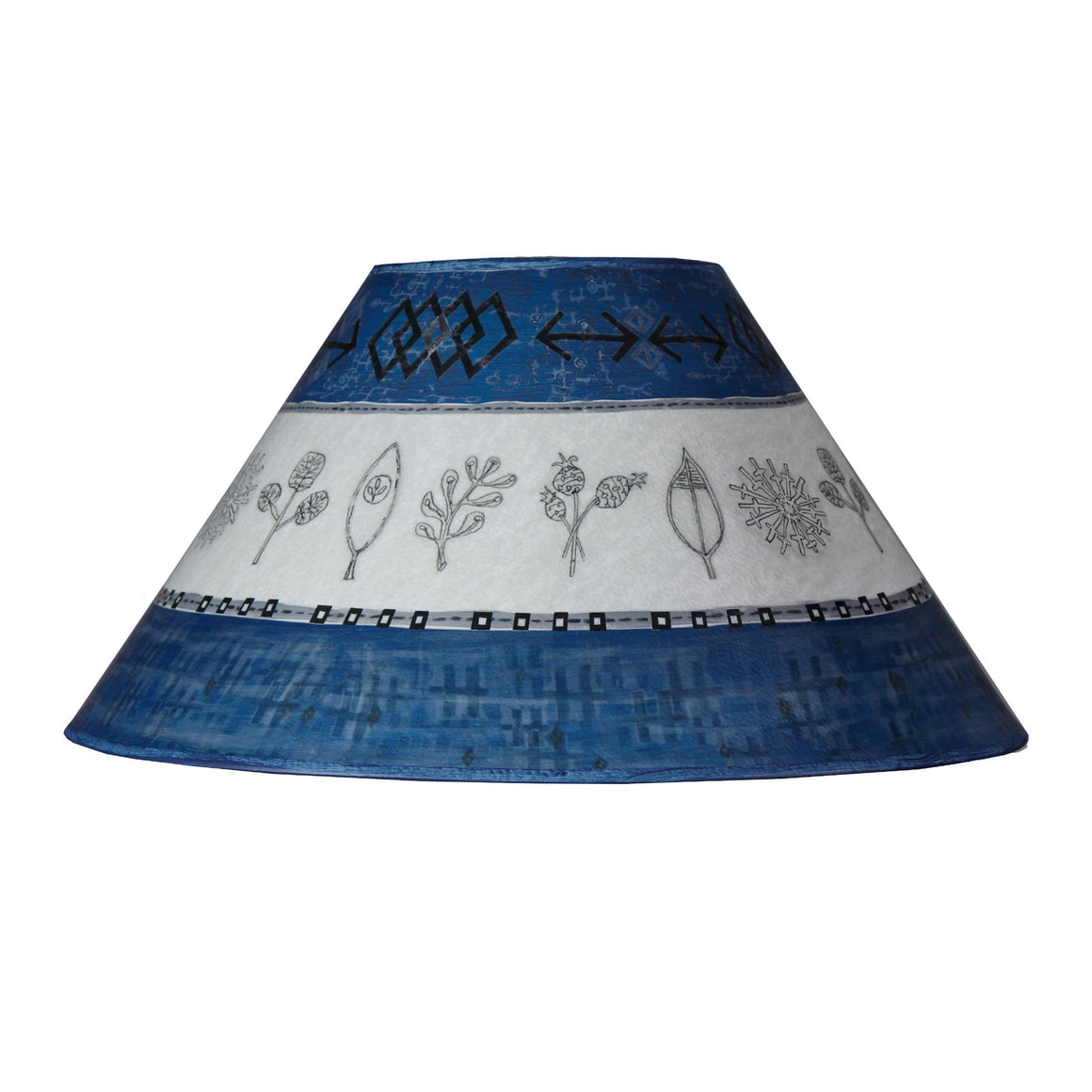 Large Conical Lamp Shade in Woven & Sprig in Sapphire