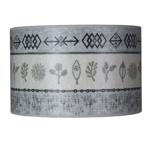 Large Drum Lamp Shade in Woven & Sprig in Mist