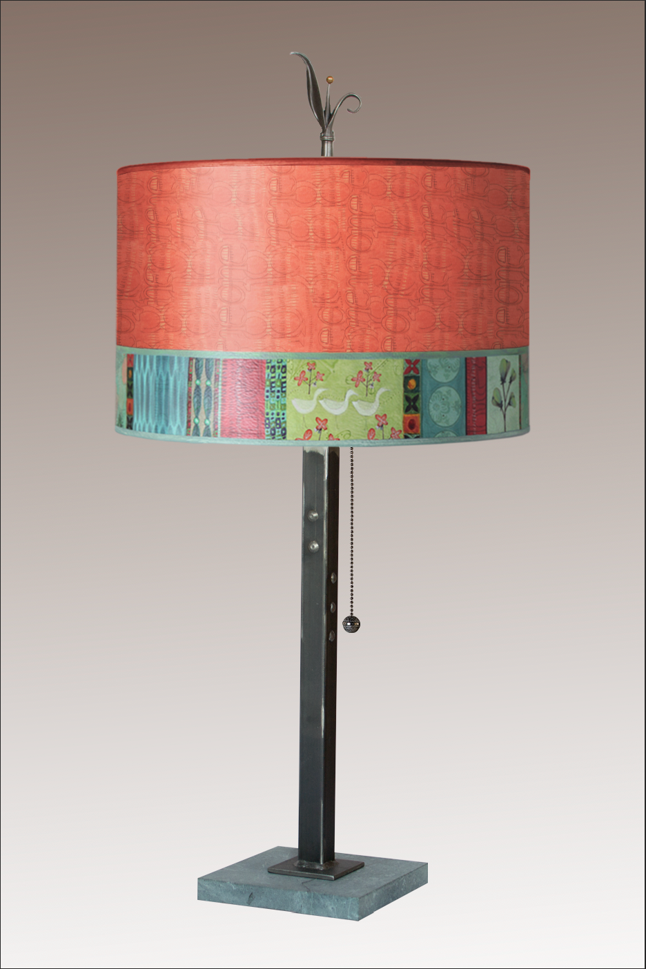 Steel Table Lamp with Large Drum Shade in Melody in Coral