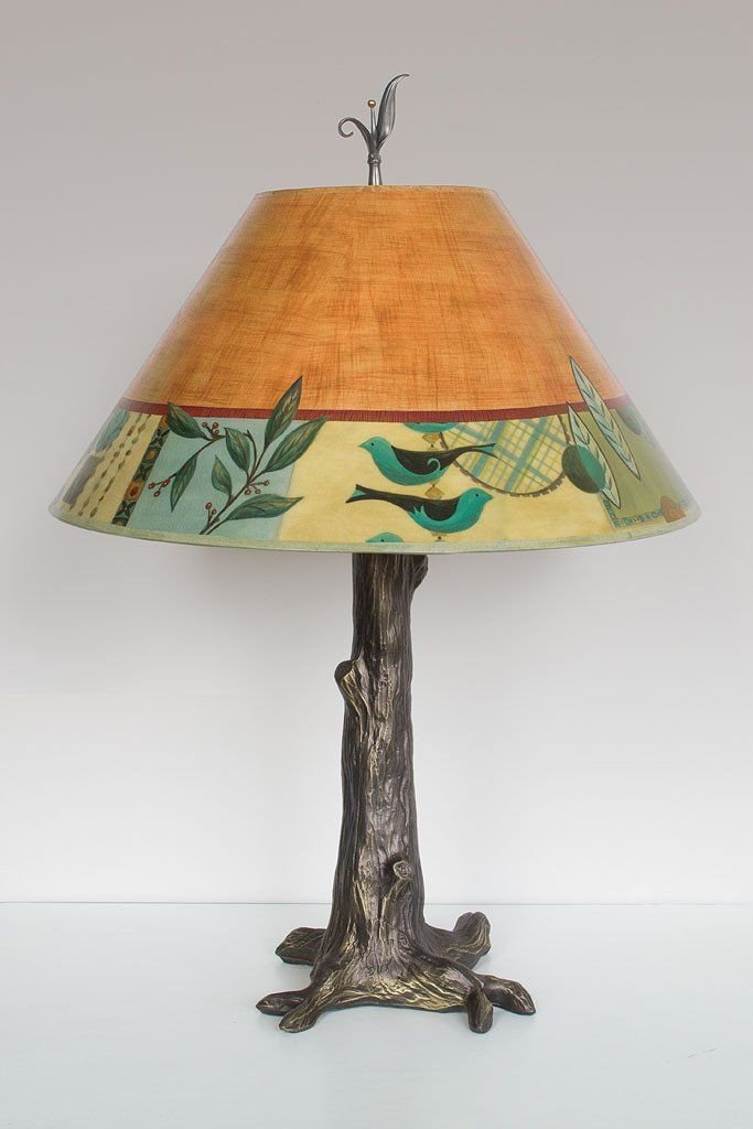 Bronze Tree Table Lamp with Large Conical Shade in New Capri Spice