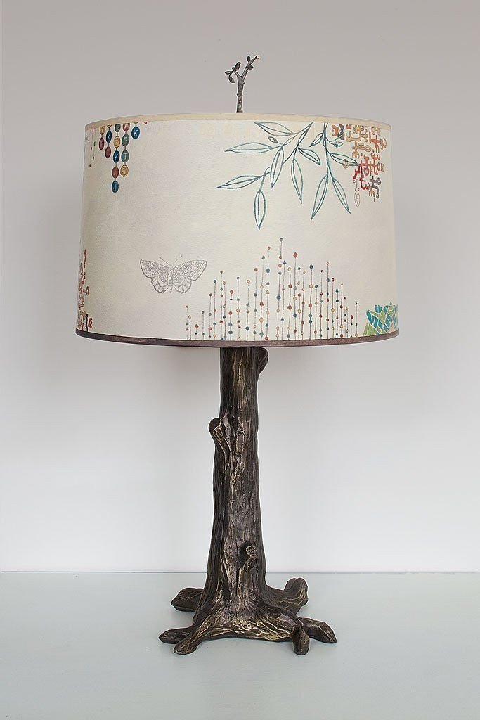 Bronze Tree Table Lamp with Large Drum Shade in Ecru Journey