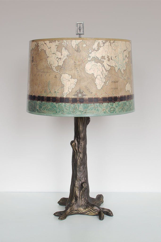 Bronze Tree Table Lamp with Large Drum Shade in Voyages