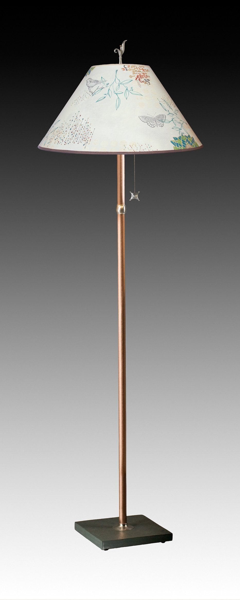 Copper Floor Lamp with Large Conical Shade in Ecru Journey