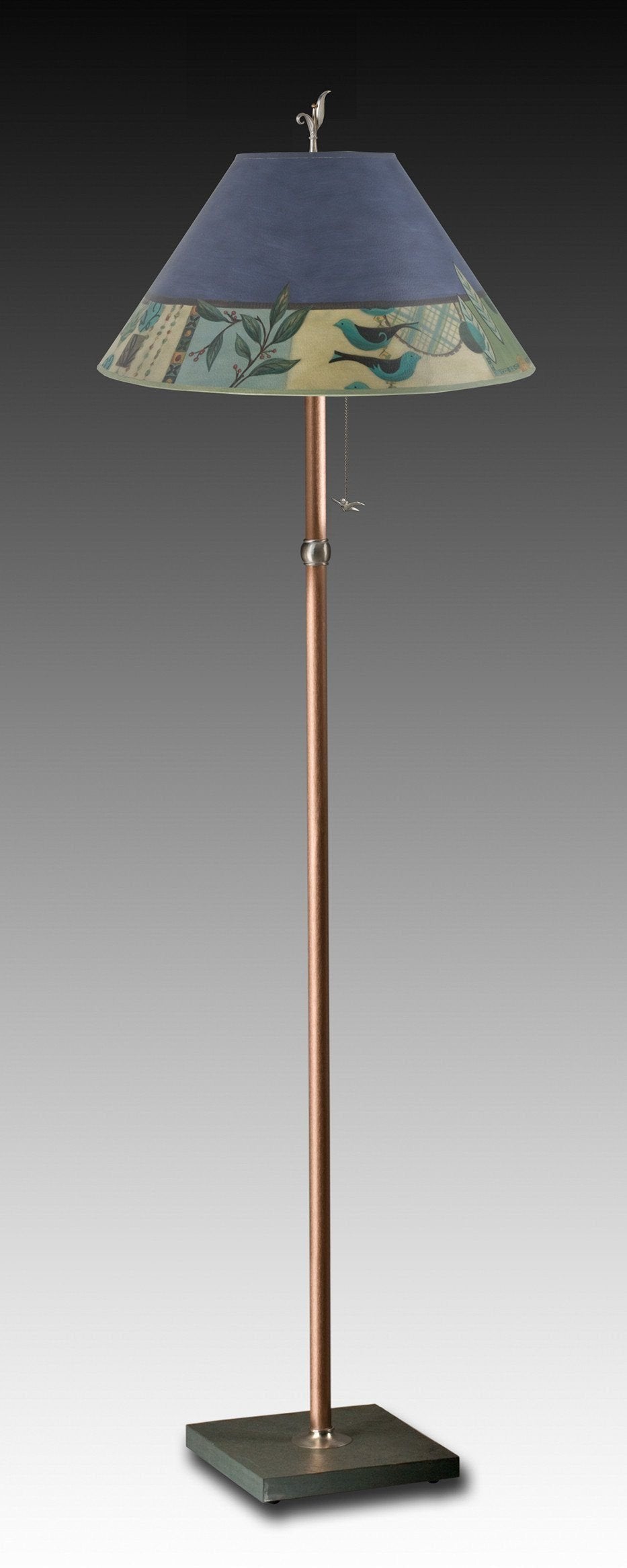 Copper Floor Lamp with Large Conical Shade in New Capri Periwinkle