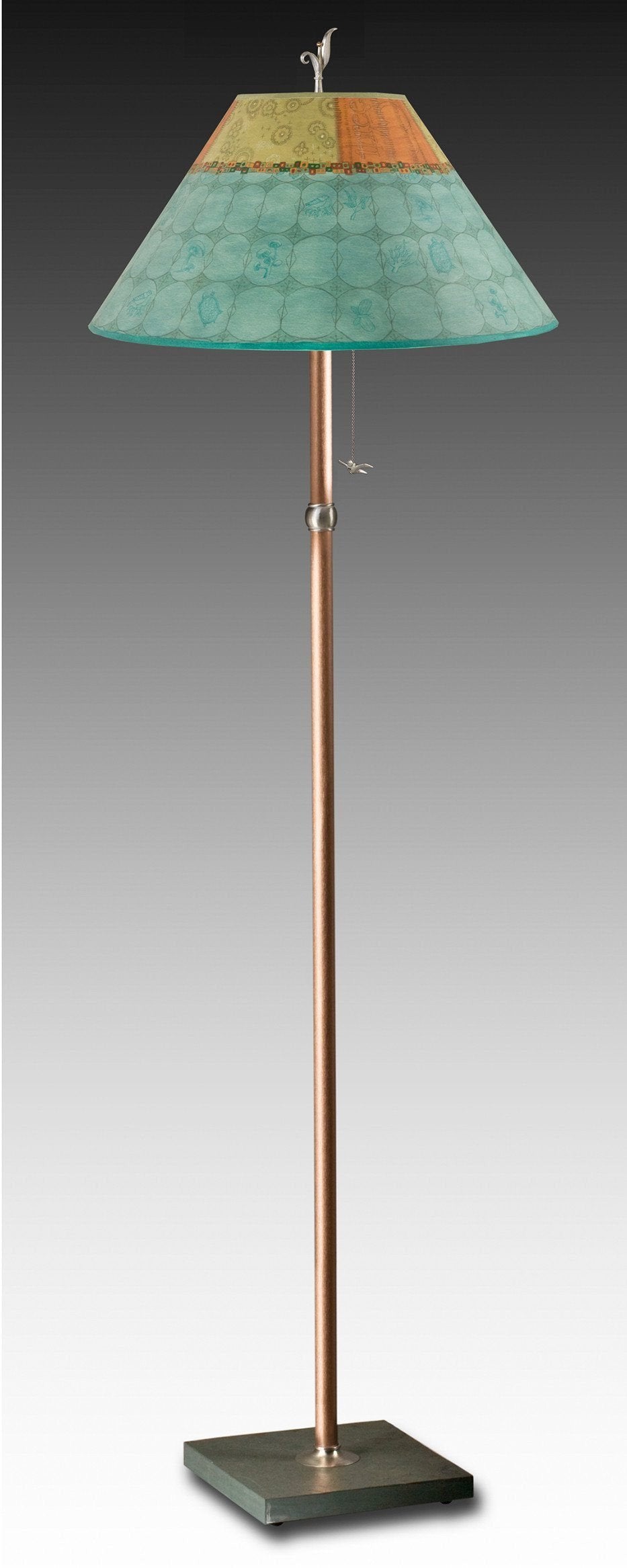 Copper Floor Lamp with Large Conical Shade in Paradise Pool