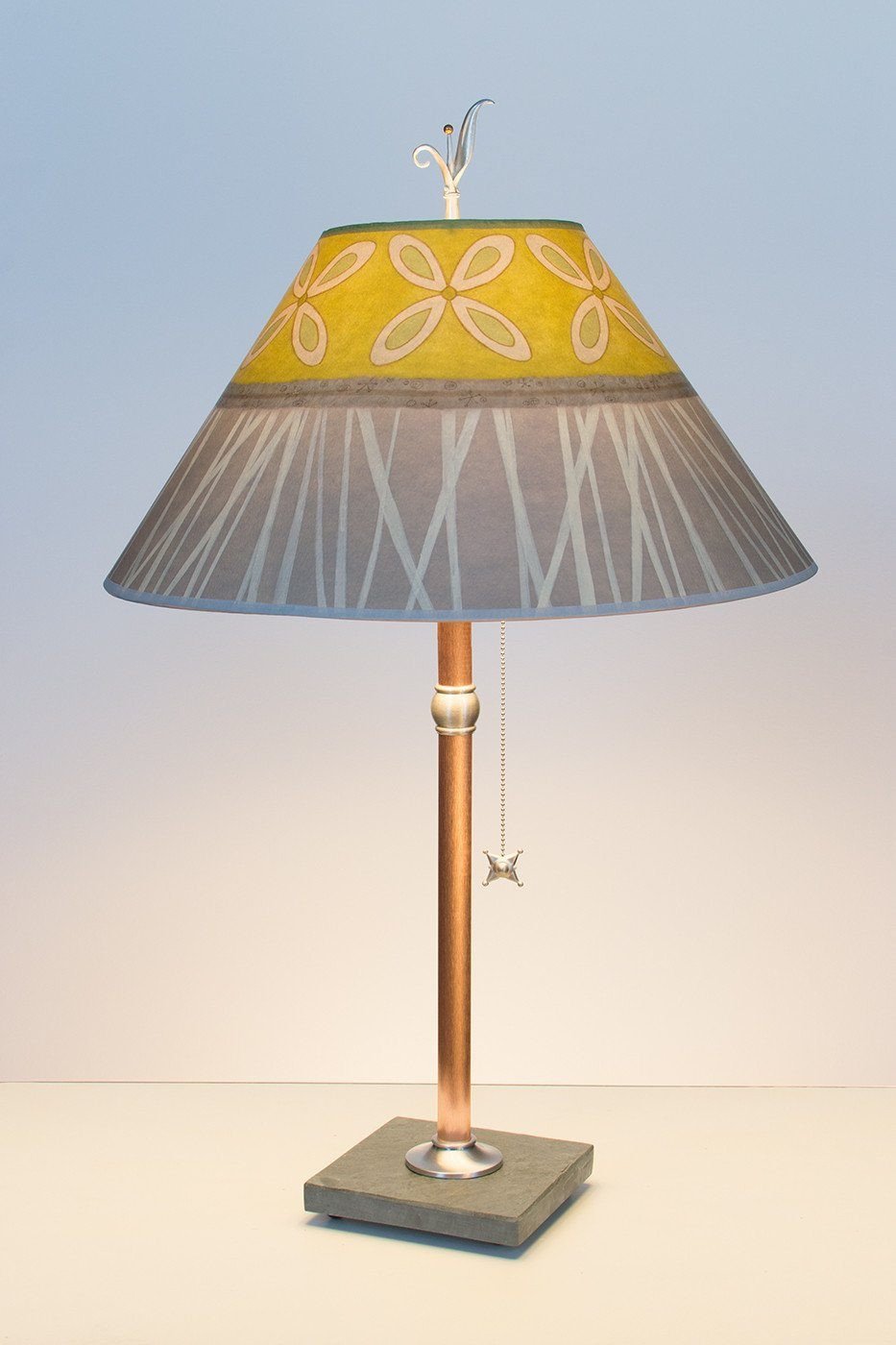 Copper Table Lamp with Large Conical Shade in Kiwi