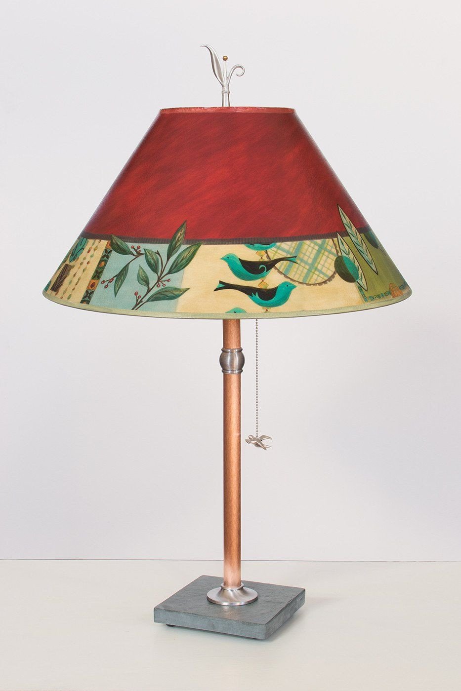 Copper Table Lamp on Vermont Slate with Large Conical Shade in New Capri