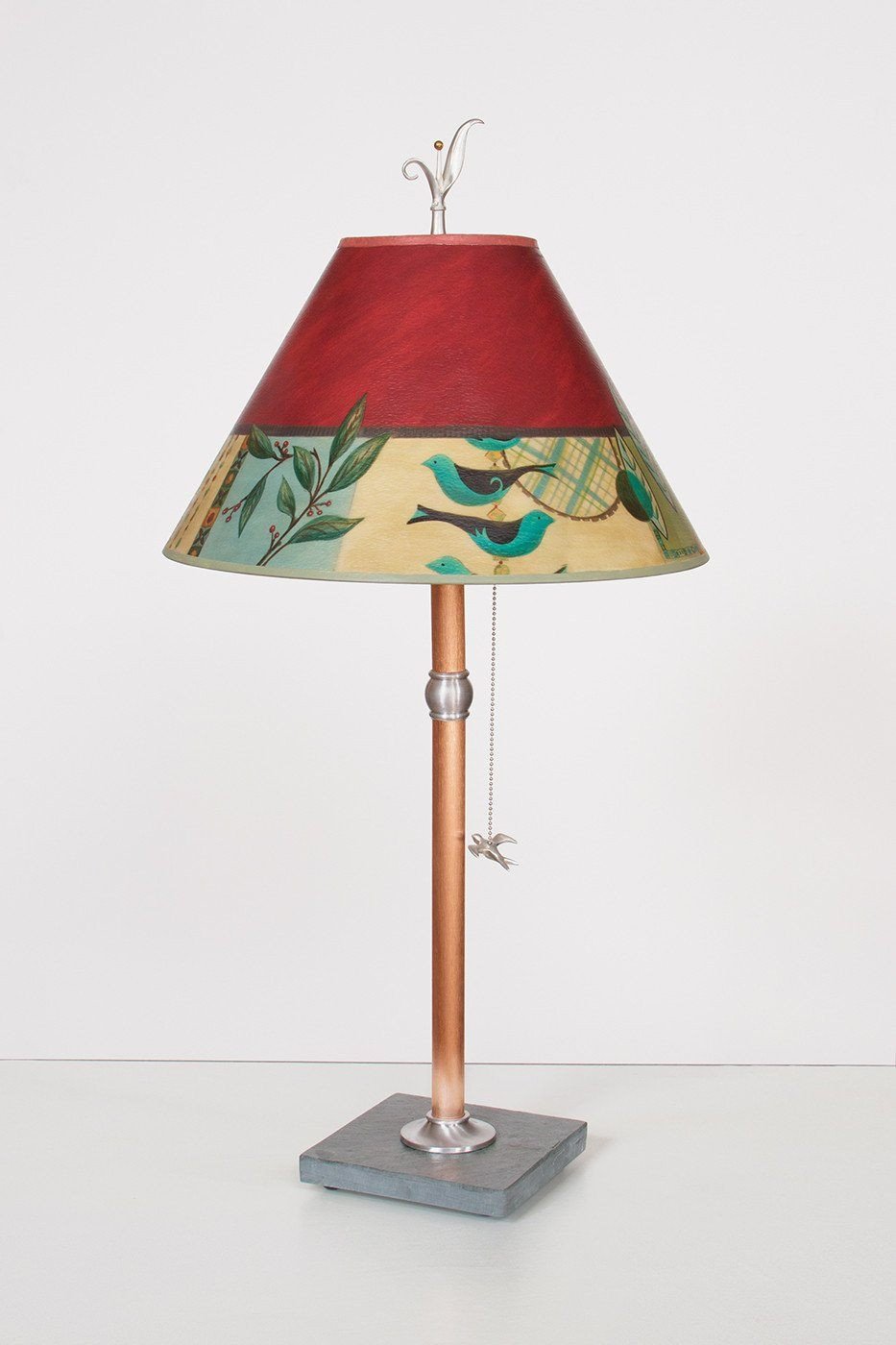 Copper Table Lamp with Medium Conical Shade in New Capri - Lit