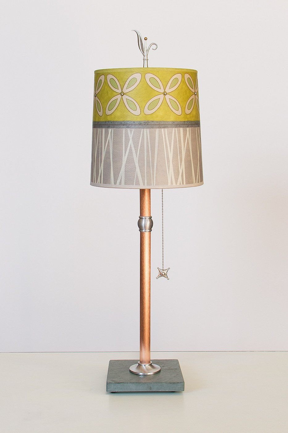 Copper Table Lamp with Medium Drum Shade in Kiwi