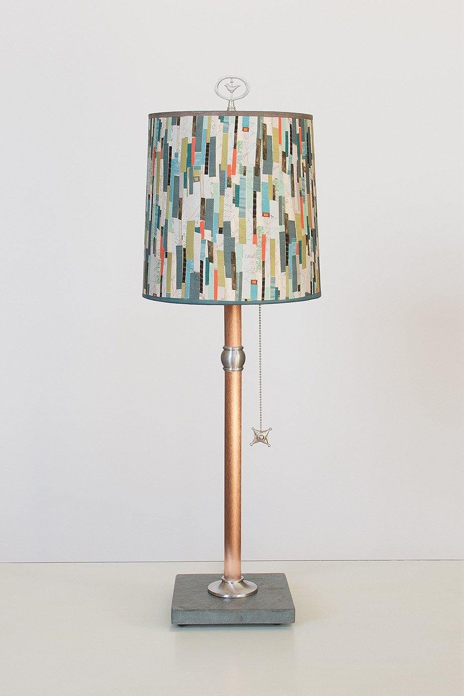 Copper Table Lamp with Medium Drum Shade in Papers