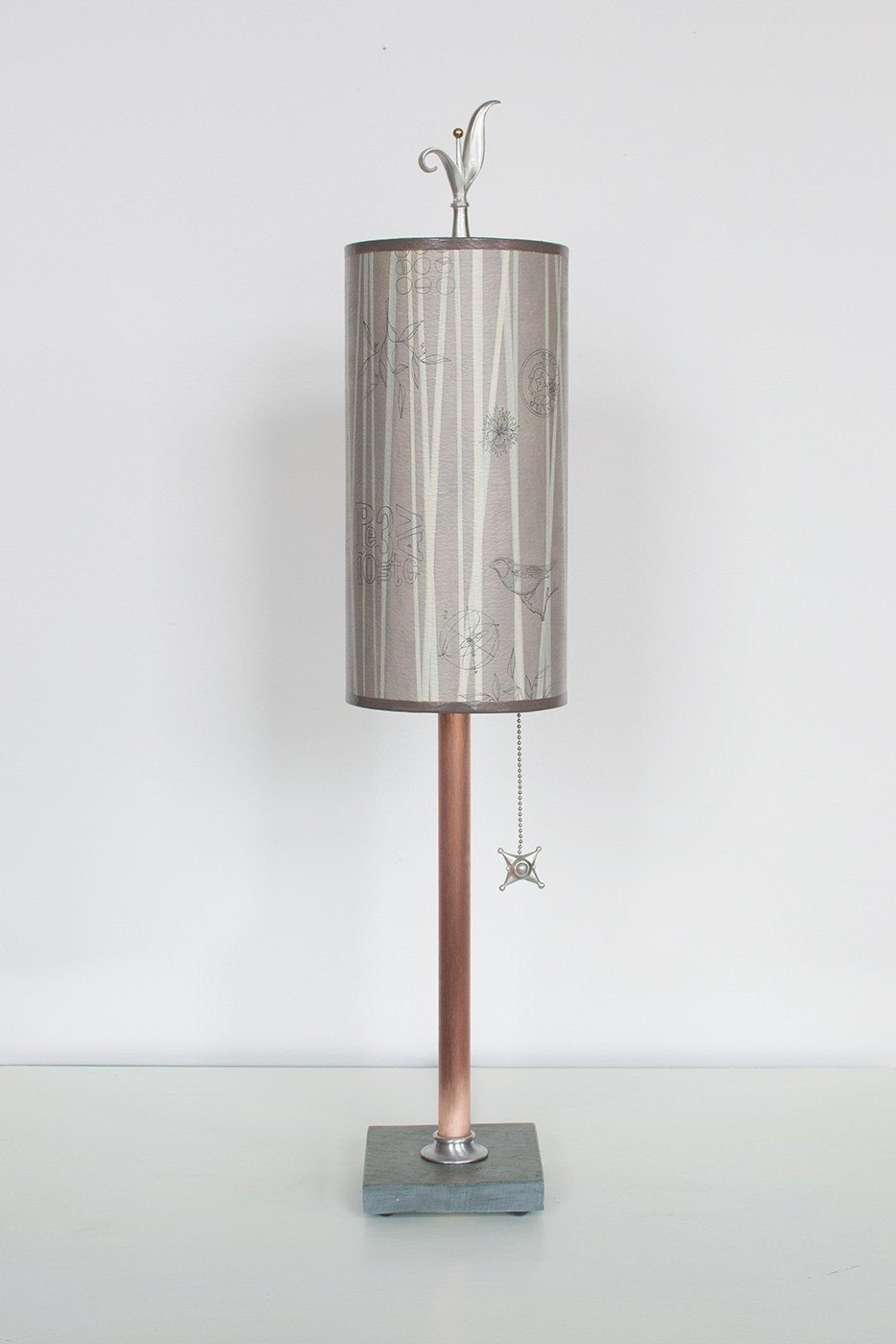 Copper Table Lamp with Small Tube Shade in Birch Lines