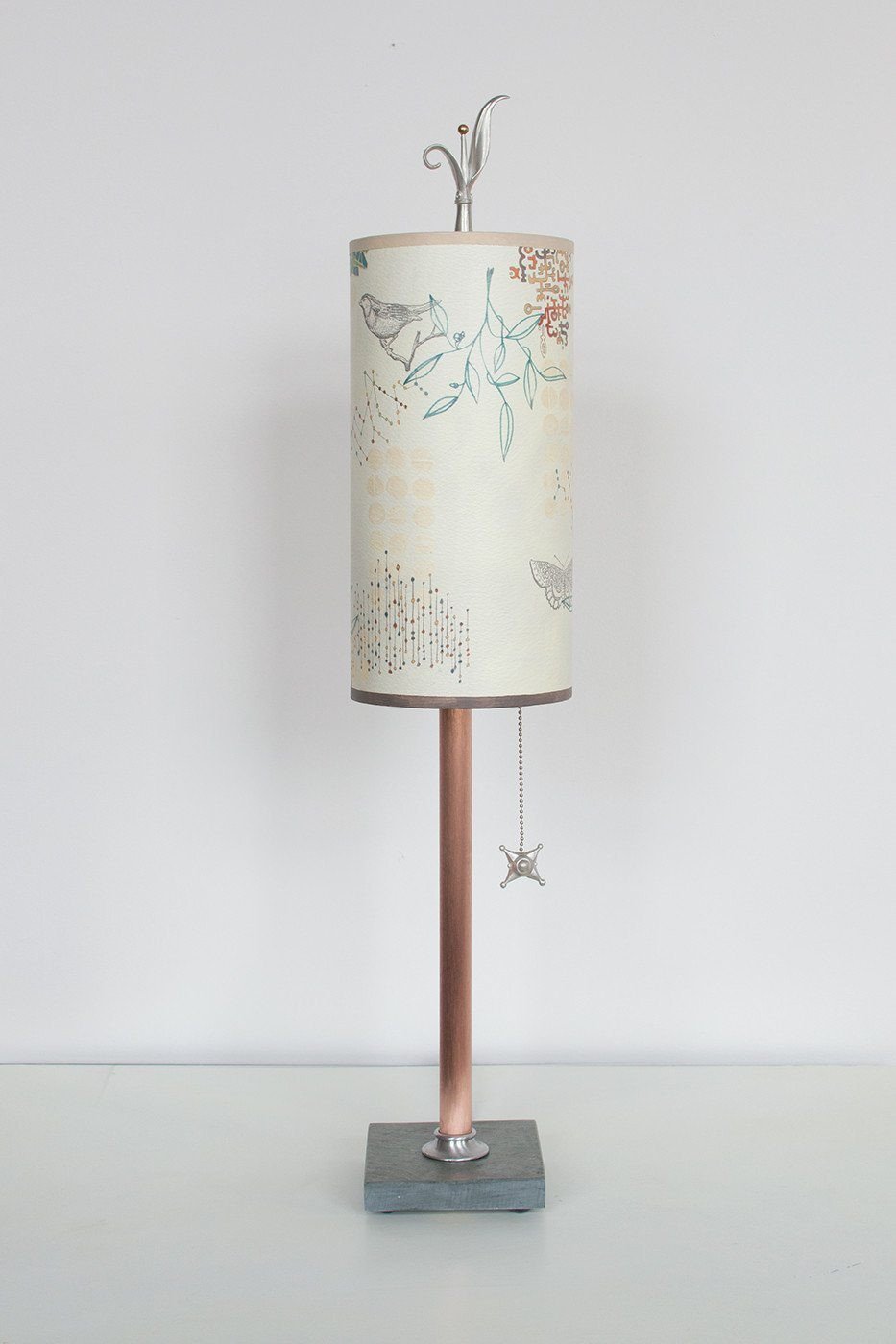 Copper Table Lamp with Small Tube Shade in Ecru Journey
