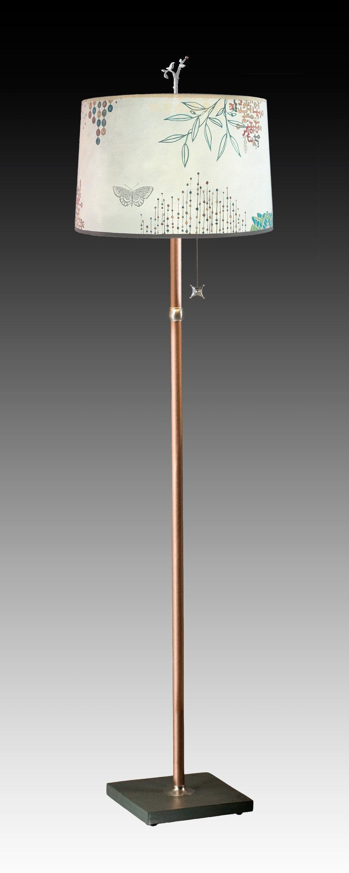 Copper Floor Lamp with Large Drum Shade in Ecru Journey