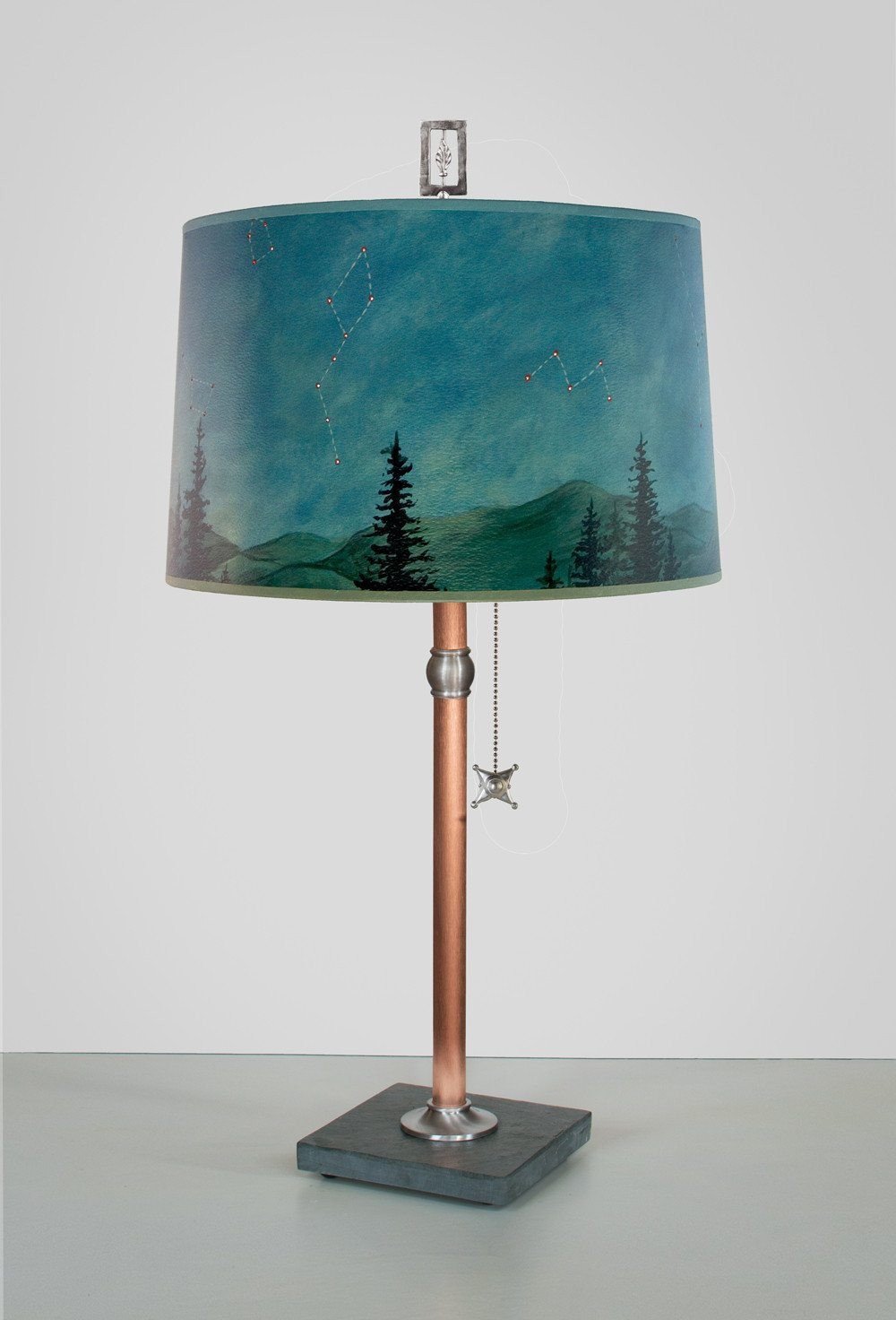 midnight sky large drum copper table lamp lit