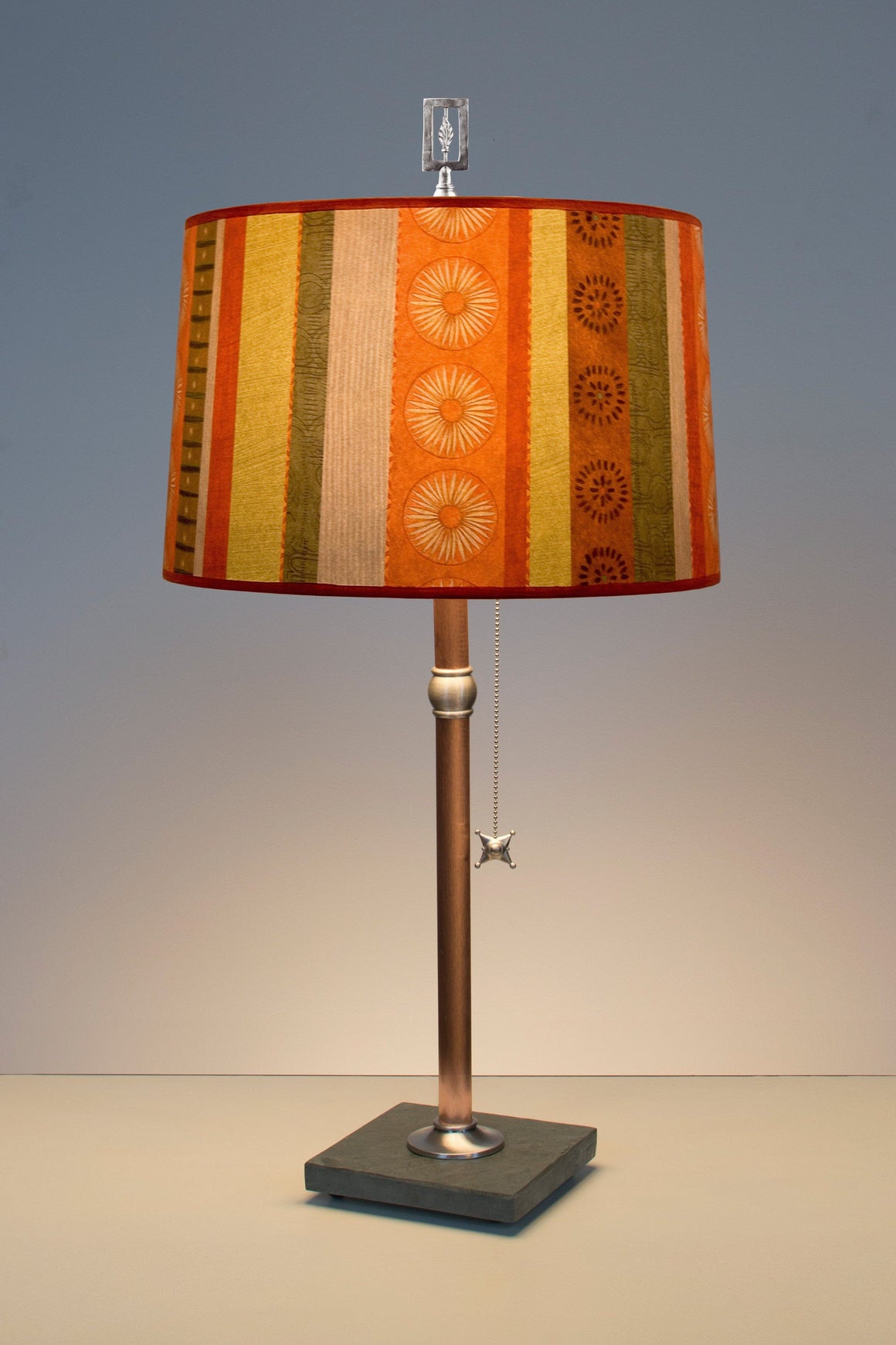 Copper Table Lamp with Large Drum Shade in Serape