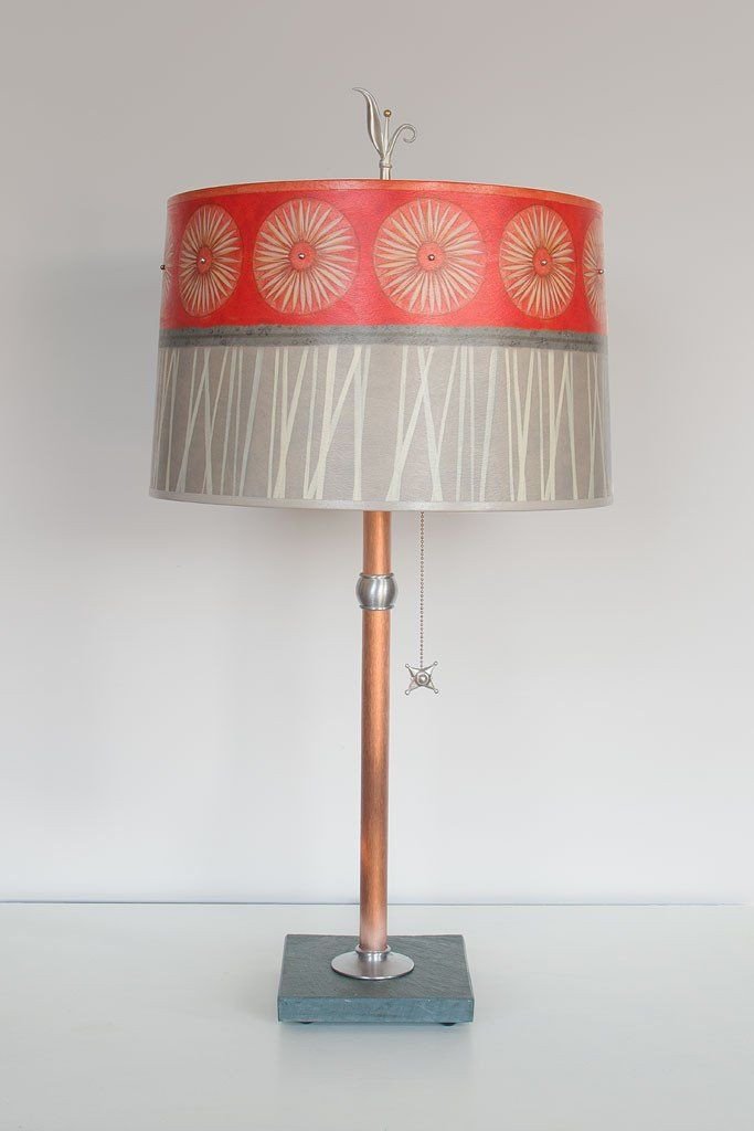 Copper Table Lamp with Large Drum Shade in Tang