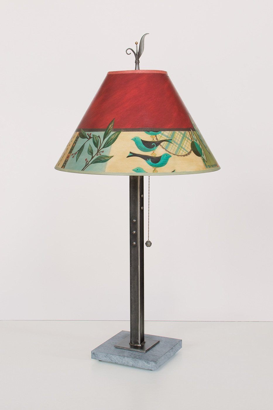 Steel Table Lamp on Marble with Medium Conical Shade in New Capri Lit
